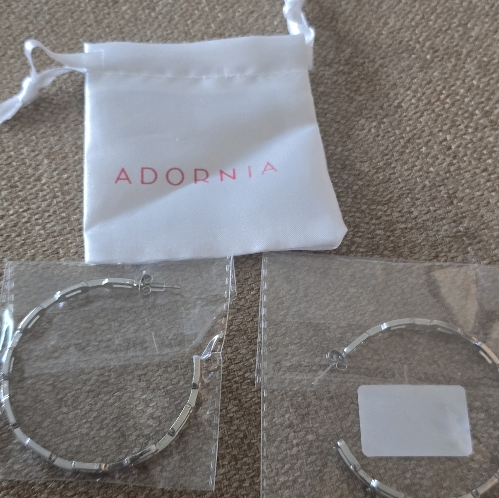 Adornia Silver Hoop Earrings Women New Dustbag - Picture 5 of 7